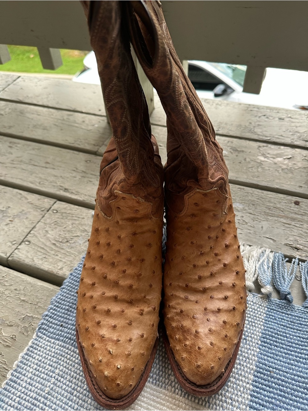 Tony Lama Tan Ostrich-Texture Western Cowboy Boots - Picture 10 of 12